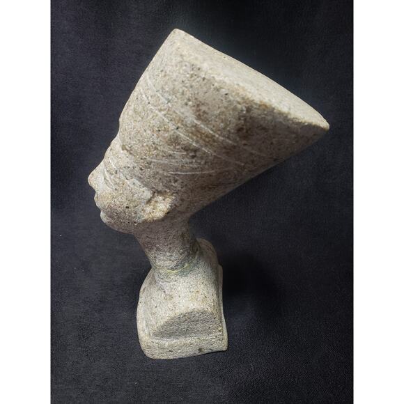 Ancient Egyptian Queen Nefertiti Bust Statue Heavy Granite Stone - Picture 3 of 13